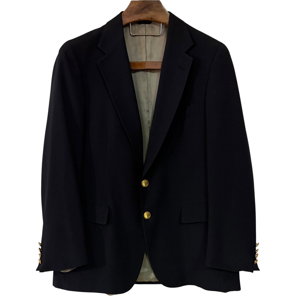 Vintage Ralph Lauren Polo University Club Navy Blue Blazer Gold Buttons Wool 48R